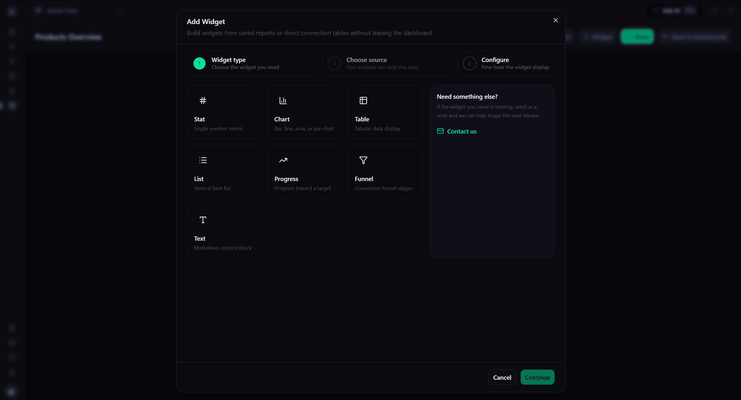 QueryCanvas dashboard and report management view
